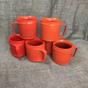 6 Vintage Aladdin Flame Orange Coffee Cups Retro S
